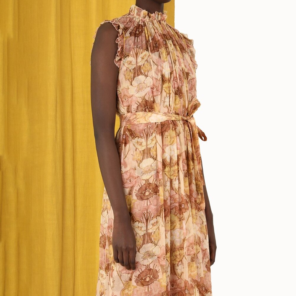 Zimmermann Tempo Flutter Midi Dress Silk Toffee Nouveau Size AU 1 US 6 - Picture 3 of 12